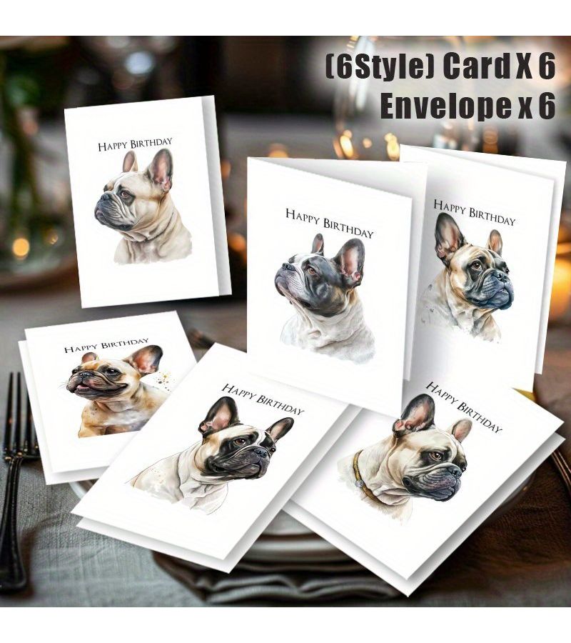 12 French Bulldog Birthday Cards with Envelopes for Family Friends Colleagues - Image 4