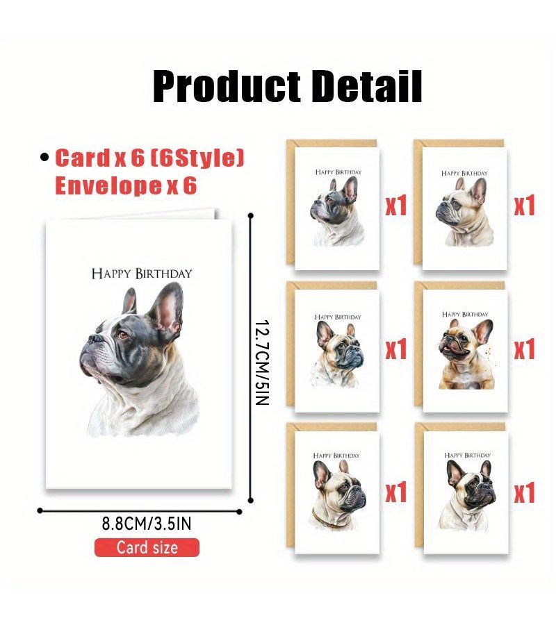 12 French Bulldog Birthday Cards with Envelopes for Family Friends Colleagues - Image 2