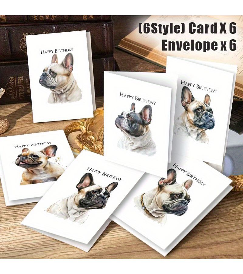 12 French Bulldog Birthday Cards with Envelopes for Family Friends Colleagues - Image 3