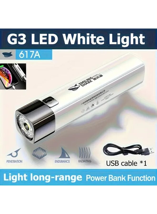 Smiling Shark 617A White Portable LED Flashlight Super Bright Rechargeable Power Bank - Image 1