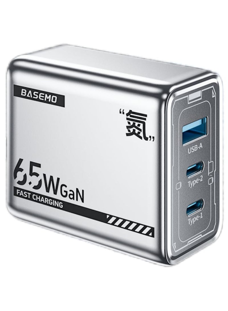 BASEMO 65W GaN Fast Wall Charger – 3-Port Power Adapter (2 USB-C + 1 USB-A), PD & QC Fast Charging for iPhone, Galaxy S24/S23 Ultra, MacBook Pro/Air, iPad, Xiaomi, Lenovo & AirPods - Image 4