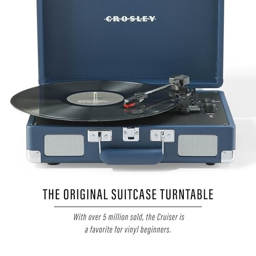 Crosley CR8005F-IB Cruiser Plus Vintage 3-Speed Bluetooth in/Out Suitcase Vinyl Record Player Turntable with Built-in Speakers, Ink Blue - Image 2