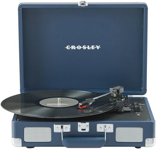 Crosley CR8005F-IB Cruiser Plus Vintage 3-Speed Bluetooth in/Out Suitcase Vinyl Record Player Turntable with Built-in Speakers, Ink Blue - Image 1