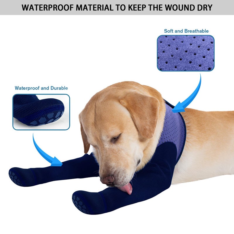 COODEO Dog Socks & Paw Protectors - Front Paws Only, Non-Slip Waterproof Dog Boots to Prevent Paw Licking, Protect Wounds & Aids Post-Surgery Recovery (Purple, L) - Image 2