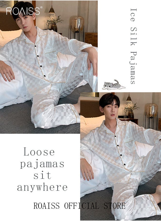 2-Piece Set Men's Long Sleeves Sleepwear Sets Satin Checked Printing Sleepwear Pajamas Pants Silk Nightgown Male Loose Shirts Spring Summer Loungewear Home Clothes - pzsku/Z2A846AB1D16015828CCBZ/45/_/1673008700/50623f01-3ea3-4cc4-9675-b64de9a35d2e