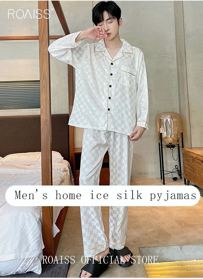 2-Piece Set Men's Long Sleeves Sleepwear Sets Satin Checked Printing Sleepwear Pajamas Pants Silk Nightgown Male Loose Shirts Spring Summer Loungewear Home Clothes - pzsku/Z2A846AB1D16015828CCBZ/45/_/1673008700/b1480ddc-c3f7-4fe1-9226-1f2e2a6b859f