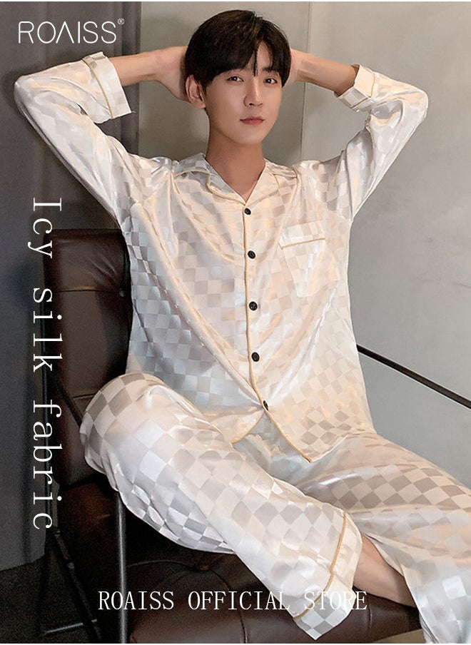 2-Piece Set Men's Long Sleeves Sleepwear Sets Satin Checked Printing Sleepwear Pajamas Pants Silk Nightgown Male Loose Shirts Spring Summer Loungewear Home Clothes - pzsku/Z2A846AB1D16015828CCBZ/45/_/1673008700/ddb1fa42-7870-4bd2-a615-0208d9442cea