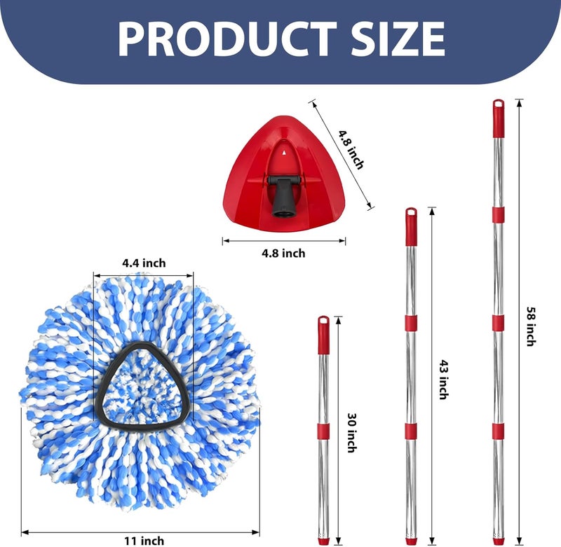 Nuorest Spin Mop Replacement Set, Includes 2 Mop Head Replacement, 1 Mop Handle (30-58in Adjustable 4-Section Pole), 1 Spin Base - Image 3