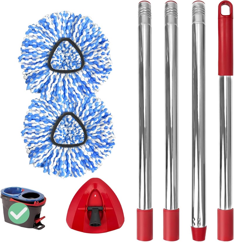 Nuorest Spin Mop Replacement Set, Includes 2 Mop Head Replacement, 1 Mop Handle (30-58in Adjustable 4-Section Pole), 1 Spin Base - Image 1