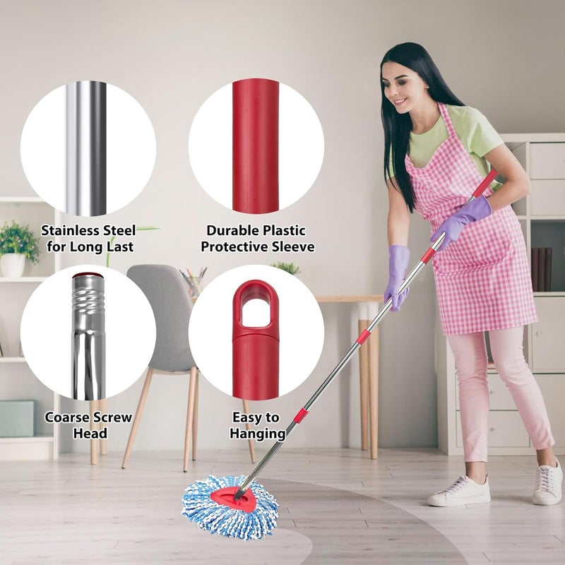 Nuorest Spin Mop Replacement Set, Includes 2 Mop Head Replacement, 1 Mop Handle (30-58in Adjustable 4-Section Pole), 1 Spin Base - Image 4