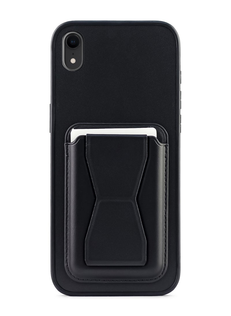 Leather back cover with card wallet Foldable Shockpoof Case compatible with Iphone XR (Black)  - Image 1