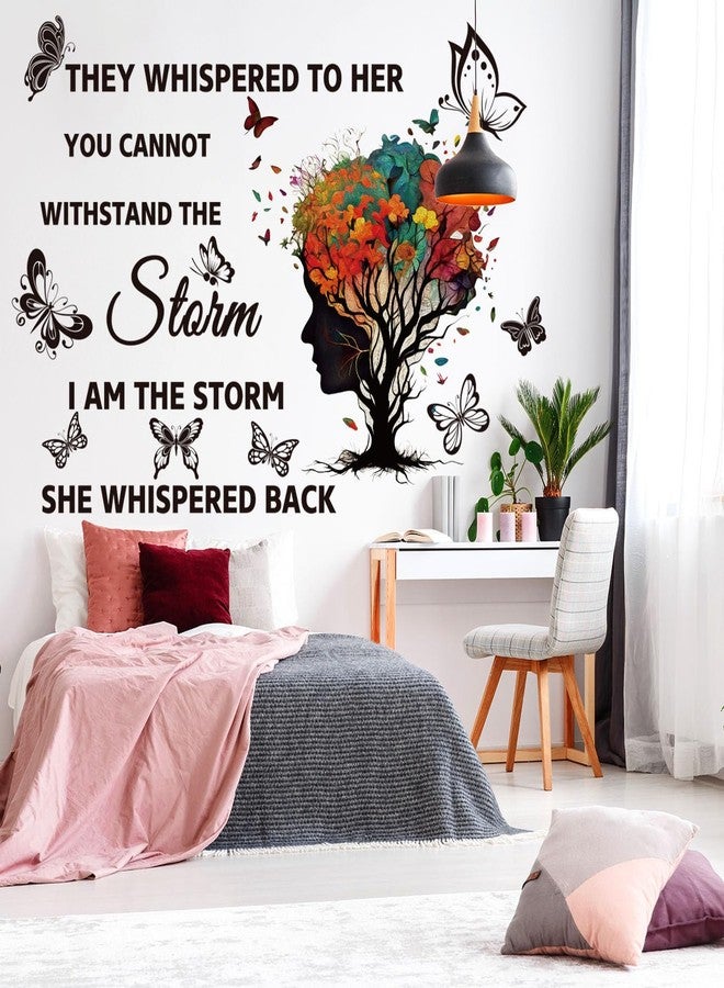 Datesno Inspirational Wall Decal Quotes They Whispered to Her You Cannot Withstand Back Tree Wall Sticker Wall Art Positive Sayings Sticker Butterfly Wall Stickers for Women Girls Bedroom Living Room Décor. - Image 1