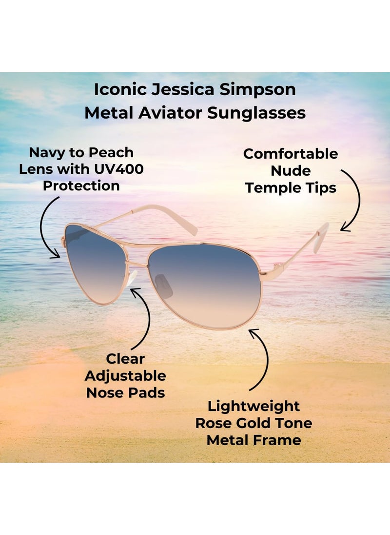 Jessica Simpson Jessica Simpson Women's J106 Iconic Metal Aviator Pilot Sunglasses with UV400 Protection - Glamorous Lightweight Sunglasses for Women, 60mm Lens  - Image 2