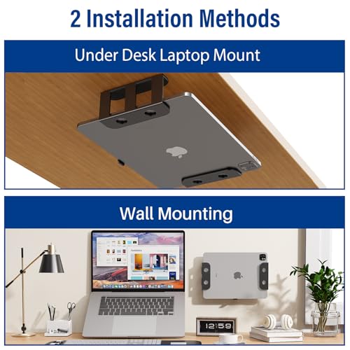 BYMECOST Under Desk Laptop Storage Mount, Metal Under Desk Device Holder, for Devices Up to 2.1" Thick, MacBook, Mini, Keyboard, Router, with Anti-Scratch Silicone (Black) - Image 2