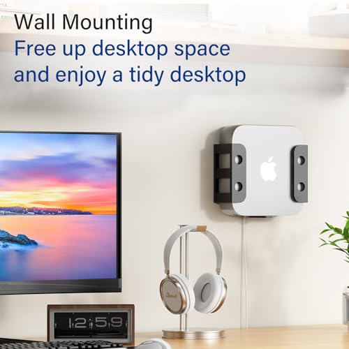 BYMECOST Under Desk Laptop Storage Mount, Metal Under Desk Device Holder, for Devices Up to 2.1" Thick, MacBook, Mini, Keyboard, Router, with Anti-Scratch Silicone (Black) - Image 3