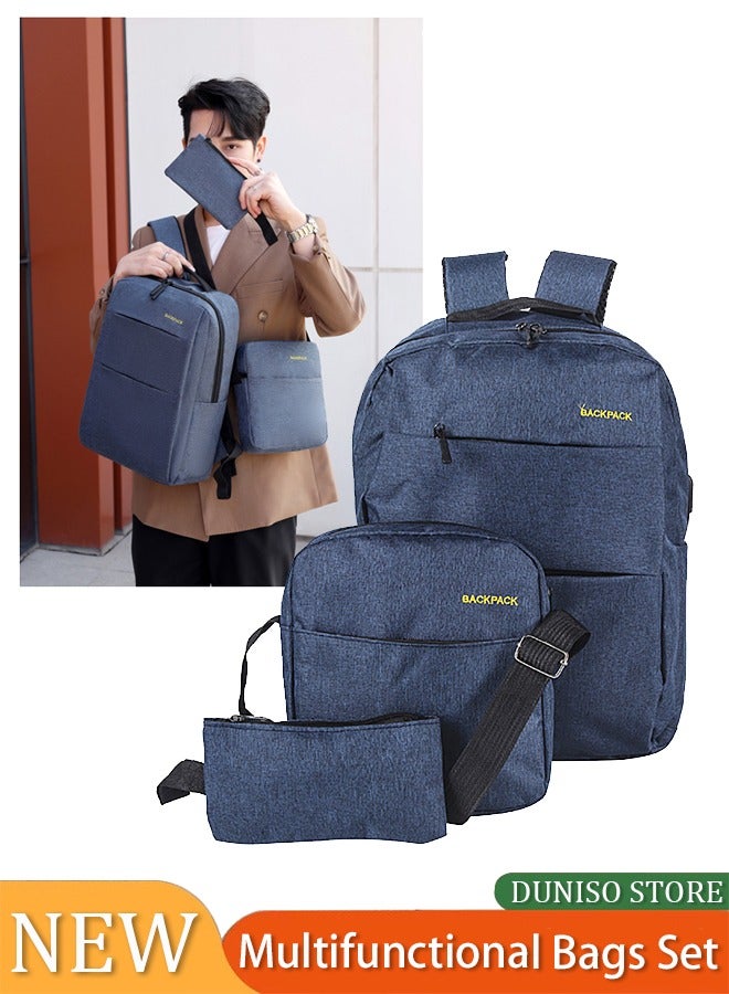 Loquat 3 Pieces Set Laptop Backpack,15 Inch Men Women Laptop/Tablet, Durable, Water-Repellent, Lightweight, Clean Design, Sleek for Travel, Business Casual or College, Blue  - Image 1