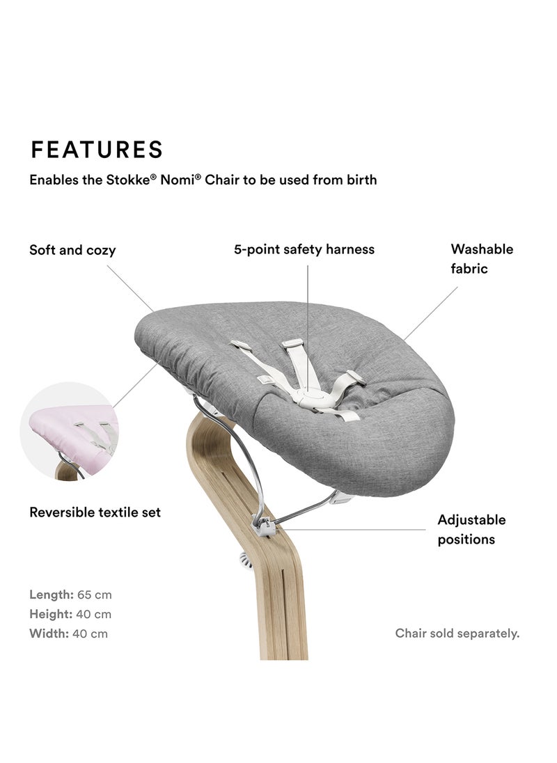 STOKKE - Nomi Newborn Set For Baby Chair Includes 5 - Point Safety Harness And Reversibile, Washable Textile Setfits Nomi Baby High Chair White/ Grey Pink - Image 1