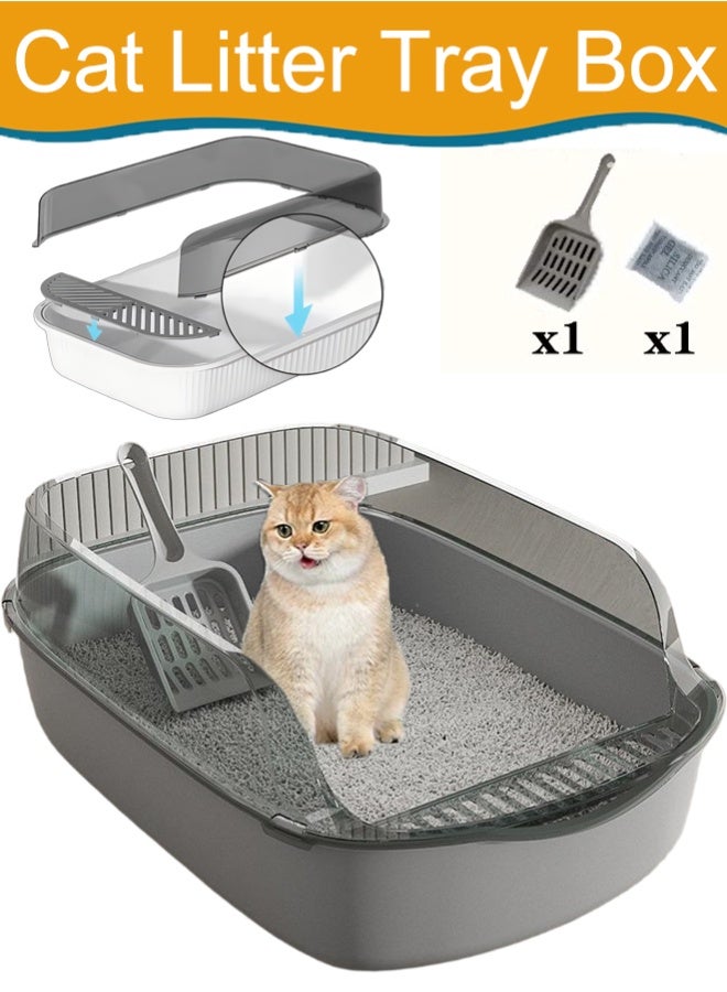 Pet Supplies Cat Litter Tray Box Litter Box with High Side Anti-Splashing Cats Litters Pan Kitten Toilet with Litter Sifting Scoop with Scoop Kitten Detachable Rim Easy Cleaning ,Grey - Image 1