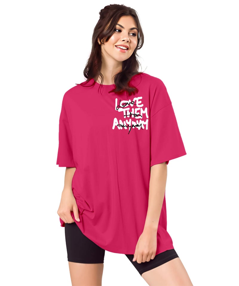 SHODOX® Women’s Cotton Blend Oversized Drop Shoulder Printed T-Shirt | Soft, Breathable & Light Weight | Loose Fit Stylish Top for Girls with Premium Graphic Print - Image 1