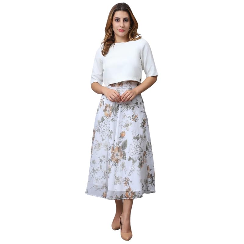 Exude طقم تنورة ماكسي مزهرة وقميص قصير للنساء - Image 1