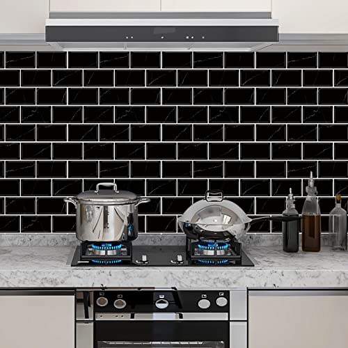 URCOLOR 10-Sheet Back Splashes for Kitchen Peel and Stick Tile Sticker,12"x12" Self Adhesive Subway Wall Tiles Stick on Backsplash for Bathroom Black Marble Design - Image 3