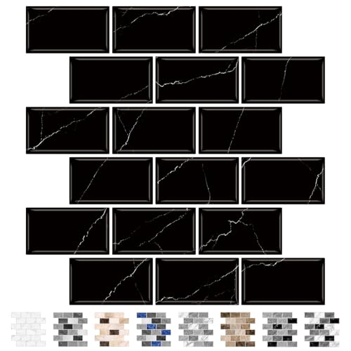 URCOLOR 10-Sheet Back Splashes for Kitchen Peel and Stick Tile Sticker,12"x12" Self Adhesive Subway Wall Tiles Stick on Backsplash for Bathroom Black Marble Design - Image 1