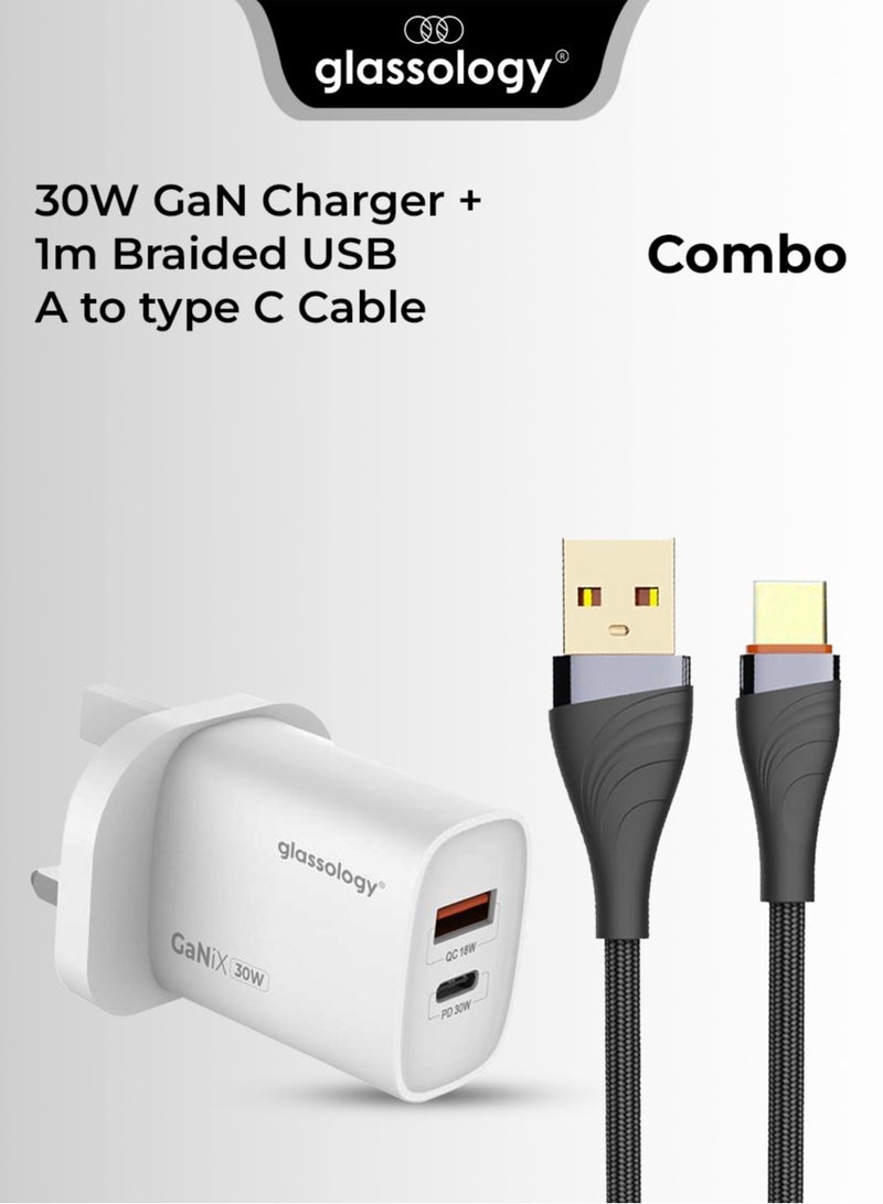 glassology Power Duo: 30W GaN Fast Charger + 1m Braided USB A to type C Cable - Image 1