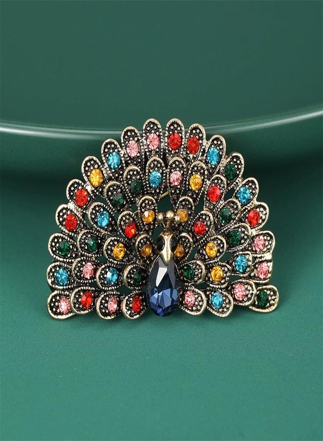 OIDIMS بروش طاووس مرصع بأحجار الراين الكريستالية، دبوس عتيق من الزركونيا المكعبة على شكل طائر أو حيوان، دبابيس طية صدر السترة، إكسسوارات ملابس للقبعات والحقائب والتنانير والفساتين للنساء والفتيات، هدية مجوهرات لحفلات الزفاف وأعياد الميلاد والكريسماس (ملون) - Image 5