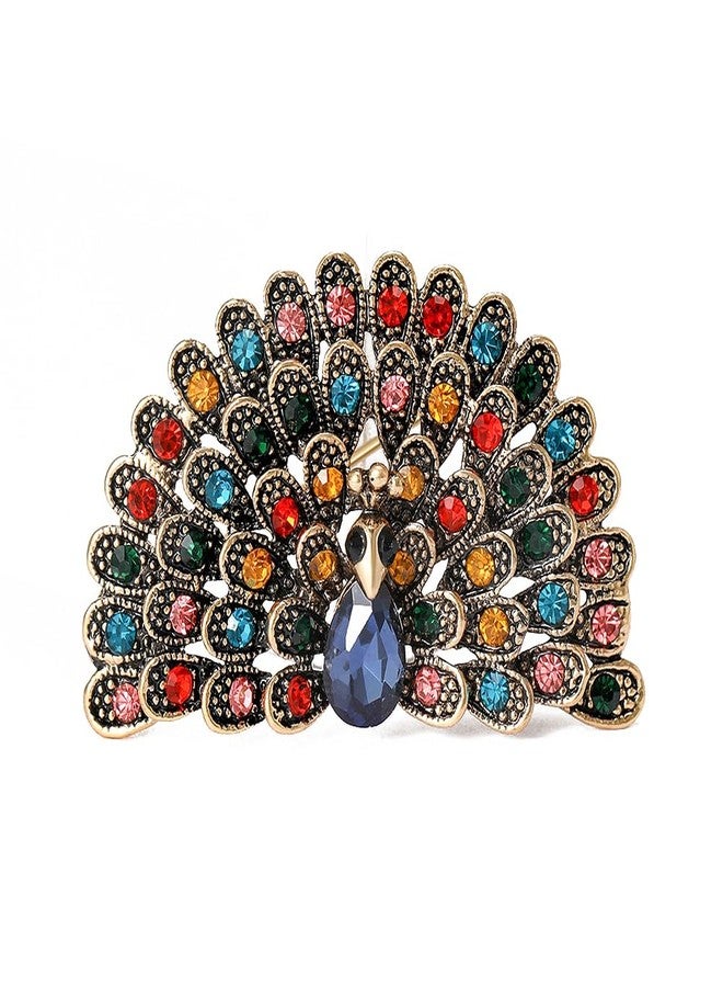 OIDIMS بروش طاووس مرصع بأحجار الراين الكريستالية، دبوس عتيق من الزركونيا المكعبة على شكل طائر أو حيوان، دبابيس طية صدر السترة، إكسسوارات ملابس للقبعات والحقائب والتنانير والفساتين للنساء والفتيات، هدية مجوهرات لحفلات الزفاف وأعياد الميلاد والكريسماس (ملون) - Image 1