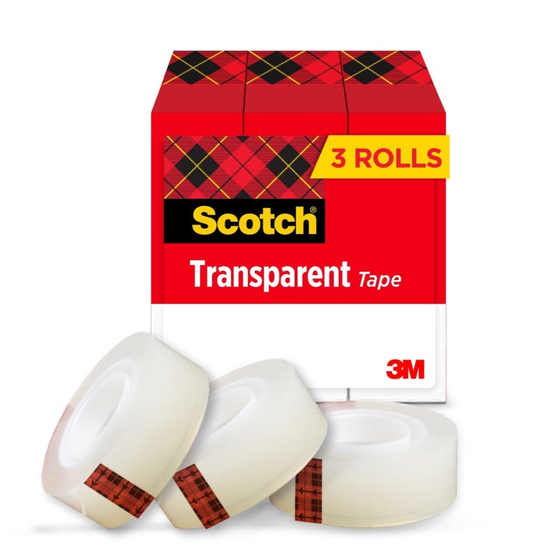 Scotch Transparent Tape, Clear Tape Engineered for Office and Home Use, 1 Inch Core 3/4 in x 1000 in, 3 Boxes - Image 1