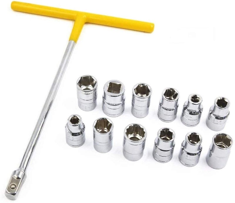 Dumdaar 14 PCS Vehicle Car T Shaped Handle Wrench Spanner with 8-19mm 1/2 Socket Tool Set With 1/2 Ratchet Socket Wrench Free - Image 4
