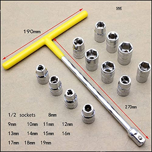 Dumdaar 14 PCS Vehicle Car T Shaped Handle Wrench Spanner with 8-19mm 1/2 Socket Tool Set With 1/2 Ratchet Socket Wrench Free - Image 5