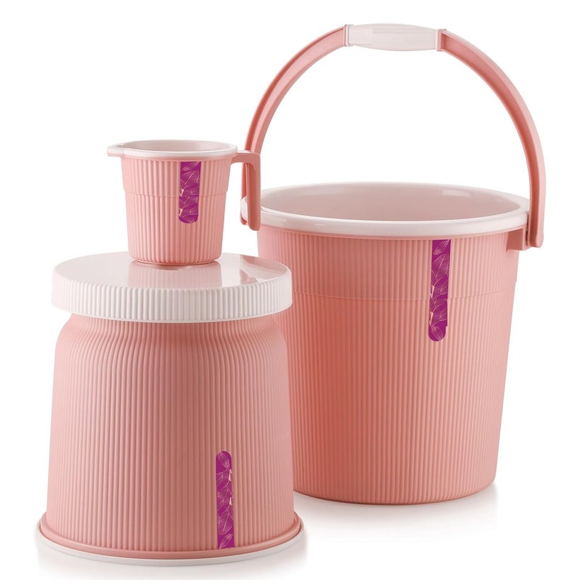 Liza Liza Newton 11Piece Complete Bathroom Essential Set for Home, Kitchen & Bathroom Includes 20L Bucket, 18 L Tub, Big Stool, Dustbin, and More (Pack of 11) Pink - Image 2