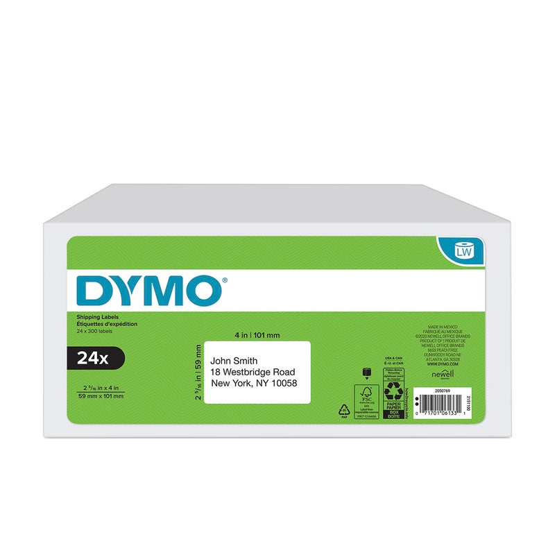 DYMO Authentic LW Standard Shipping Labels for LabelWriter Label Printers White 2516 x 4 24 Rolls of 300 7200 Total - Image 2