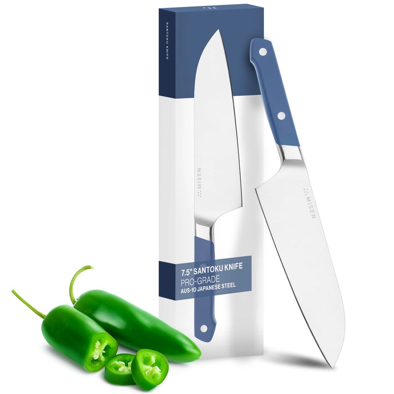 Misen Japanese Santoku Chef Knife  75 Inch High Carbon Stainless Steel  Classic Japanese Knife Design for Cutting Slicing and Chopping  Razor Sharp Japanese Style Kitchen Knife Blue