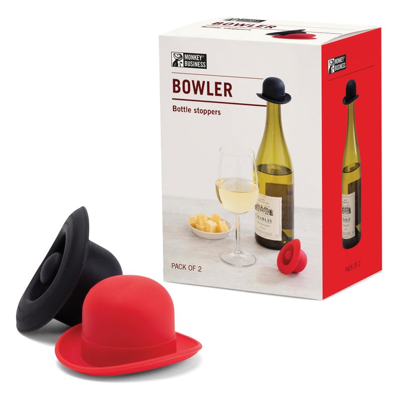 Monkey Business Silicone Wine Stopper  Seals Bottle and Keeps Wine FreshCute Wine AccessoriesKitchen GadgetsBowler Hat Bottle Stopper Set of 2