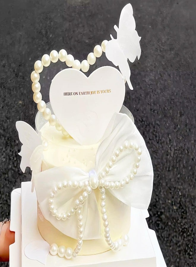 Roaring Good Time Bow Cake Topper Ribbion Cake Topper White Imitation Pearl Bow Cake Decorations Coquette Birthday Cake Bachelorette Coquette Birthday Party Bow Party Decorations - Image 4