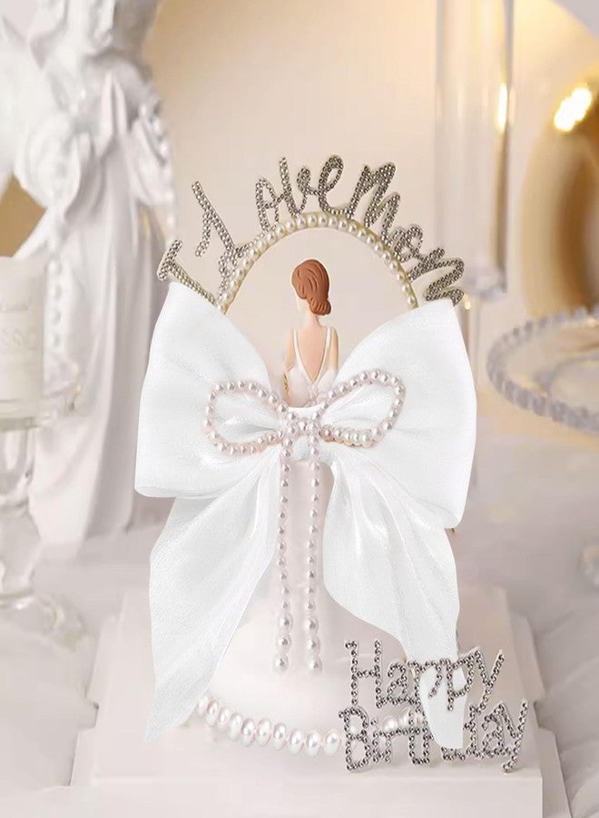 Roaring Good Time Bow Cake Topper Ribbion Cake Topper White Imitation Pearl Bow Cake Decorations Coquette Birthday Cake Bachelorette Coquette Birthday Party Bow Party Decorations - Image 3