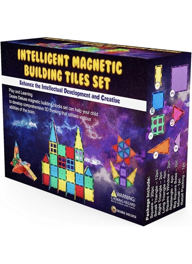 Desire Deluxe - Desire Deluxe Magnetic Tiles Building Blocks Construction Toys for Boys & Girls 47pc â€“ STEM Learning Educational, Kids Age 3 4 5 6 7 8 Year Old Gift - Image 1