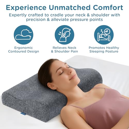 ComfyHug Cervical Pillow for Neck Pain, Spondylitis & Shoulder Stiffness – Orthopedic Memory Foam Neck Pillow for Sleeping | Pain Relief for Neck, Spine & Shoulder (18 × 11 × 3.5 Inch, Grey) - Image 2