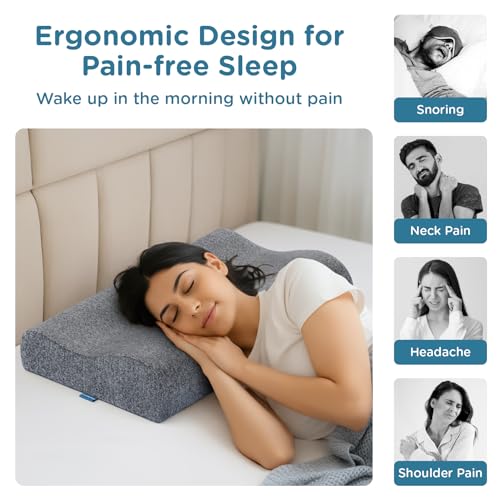 ComfyHug Cervical Pillow for Neck Pain, Spondylitis & Shoulder Stiffness – Orthopedic Memory Foam Neck Pillow for Sleeping | Pain Relief for Neck, Spine & Shoulder (18 × 11 × 3.5 Inch, Grey) - Image 3