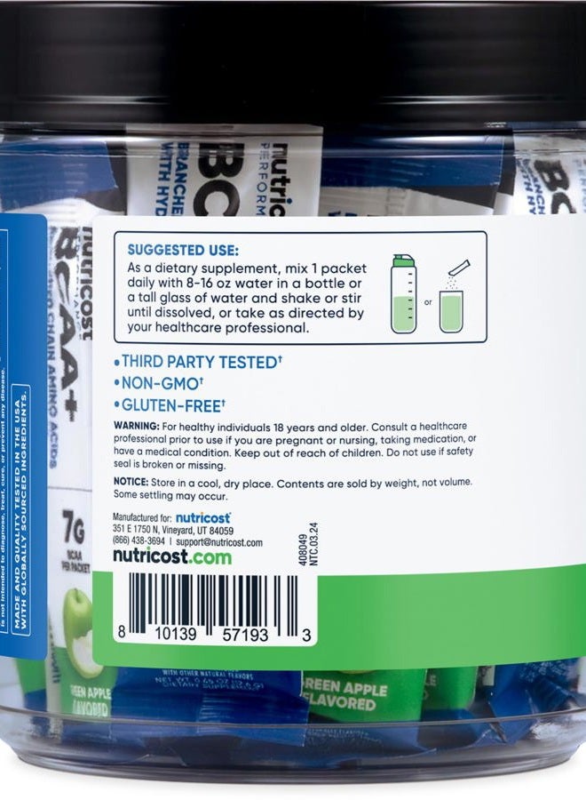 Nutricost BCAA+ Hydration Green Apple Flavored (20 Stickpacks) - Branched Chain Amino Acids with Hydration Complex - Gluten-Free, Non-GMO - Image 4
