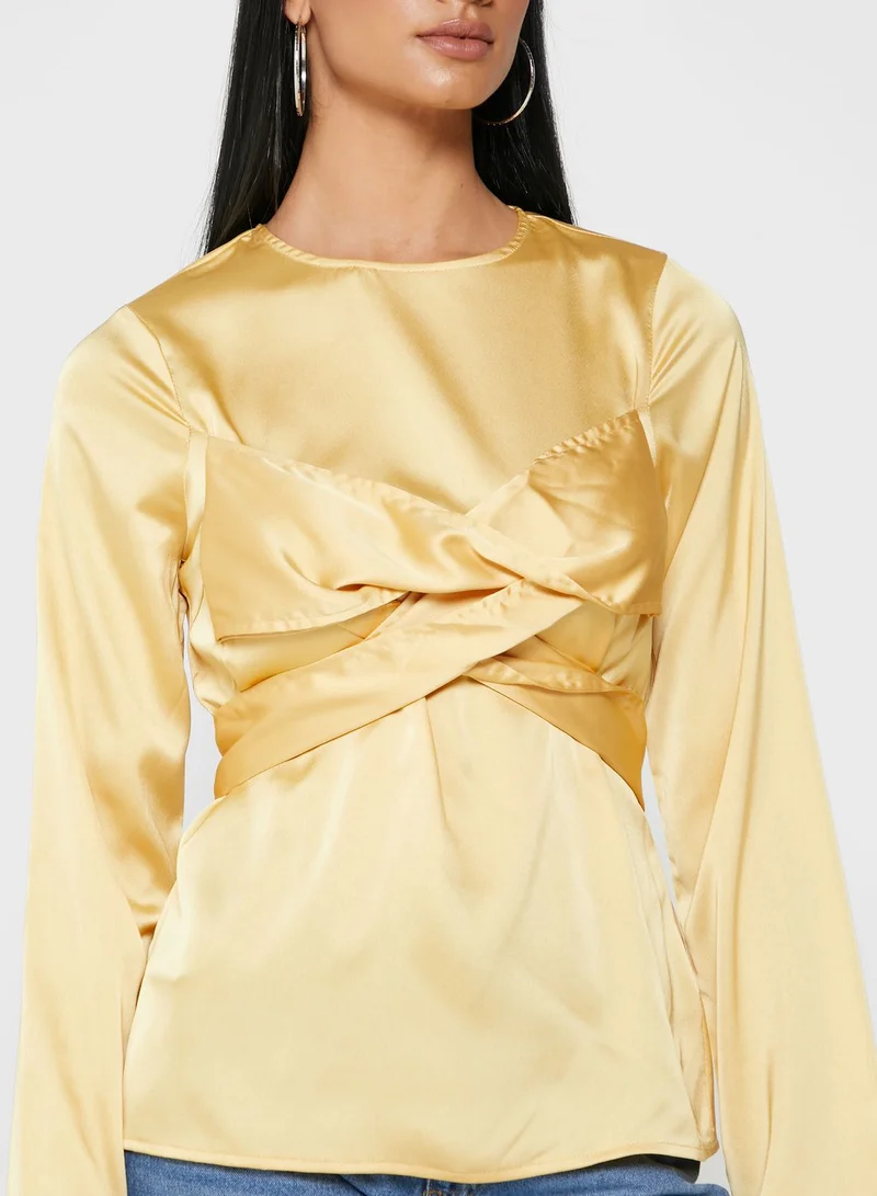LOST INK Satin Cross Front Top
