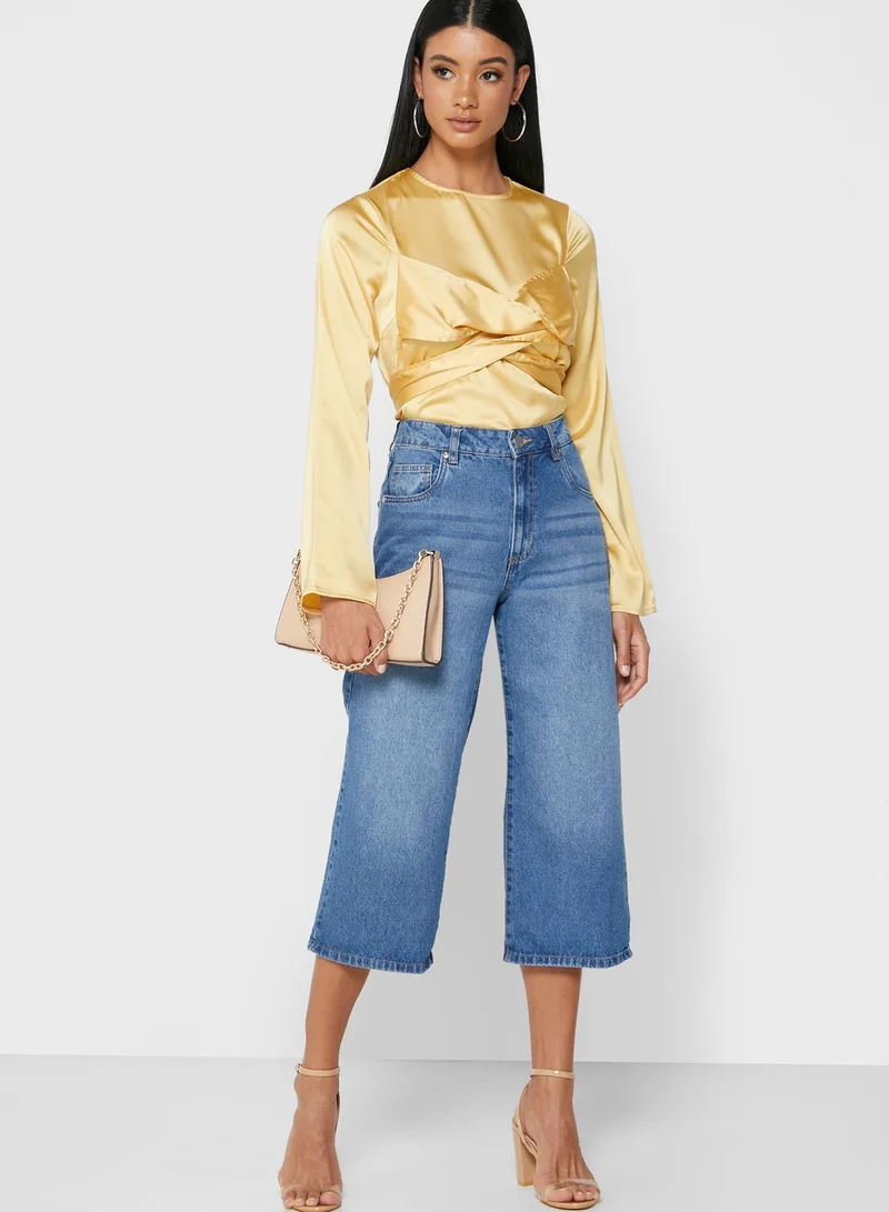LOST INK Satin Cross Front Top