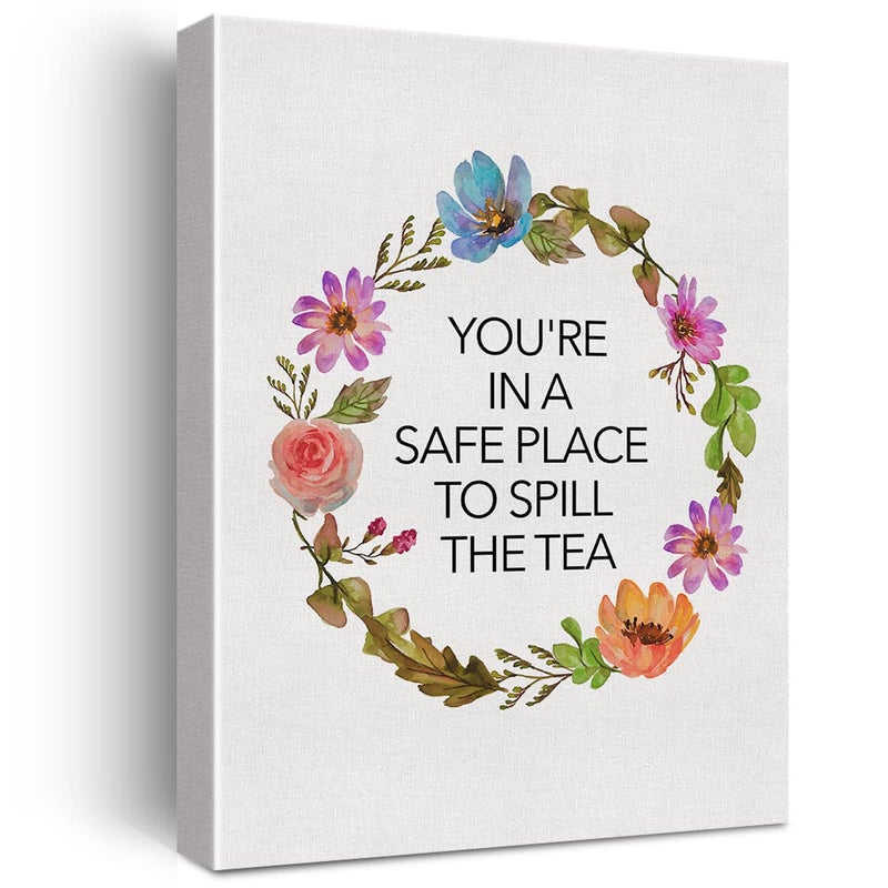 Therapist Office Wall Art Youre in a Safe Place to Spill the Tea Canvas Print Inspirational Framed Painting for Home Wall  Tabletop Decor Therapist Gifts