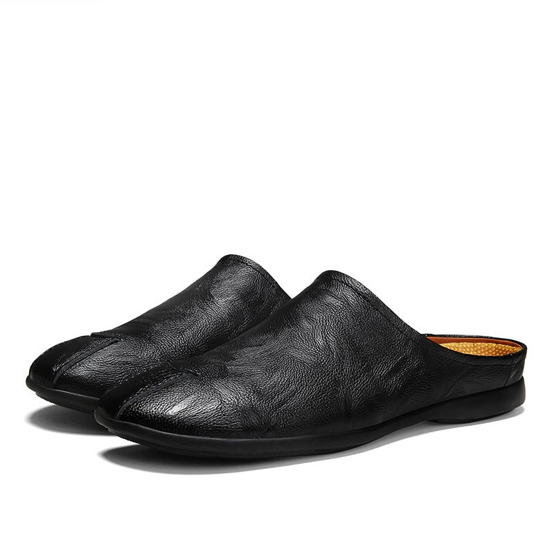 2024 Doudou Men'S Summer Half-Slip Leather Shoes Men'S Outwear Doudou Daifa Men'S Slippers Lazy Slip-On - Image 2