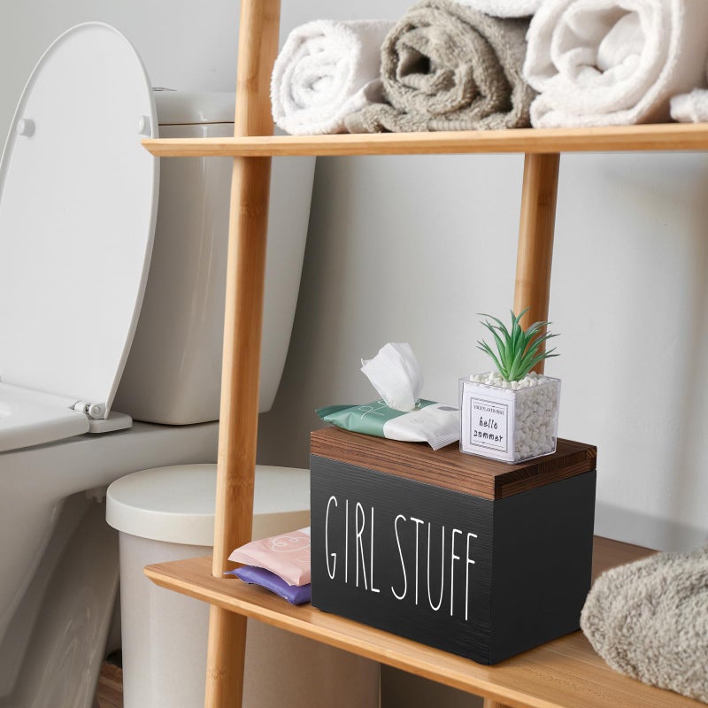 DRASTAR Tampon Holder for Bathroom, Black Feminine Product Organizer, Pad Organize Case with hinged lid, Shark Week Tampon Storage, Lady Stuff Box for Bathroom Accessories - Image 3