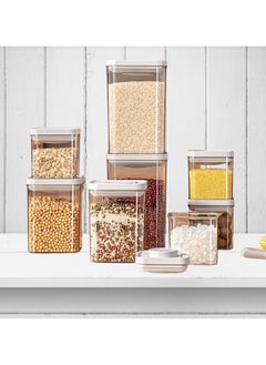 SPARK IT HOME Food Storage Containers One Button Press Opening Pop Design Airtight Leak Proof Stackable Easy Lock Set of 3 Transparent With Grey Lid For Dry and Wet Ingredients (600 ml)  - Image 1