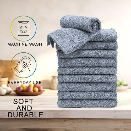 Textila Stores Textila Terry Wash Cloths – Pack of 10, Cool Grey, 12x12 Inches – Soft, Absorbent & Multipurpose Cotton Washcloths for Face, Hand, Bath, Kitchen, Spa, Gym & Hotel Use - Image 2