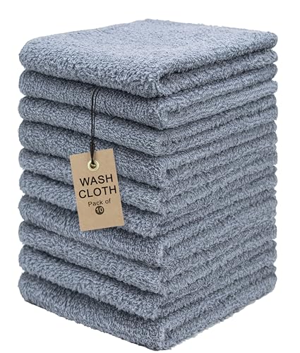 Textila Stores Textila Terry Wash Cloths – Pack of 10, Cool Grey, 12x12 Inches – Soft, Absorbent & Multipurpose Cotton Washcloths for Face, Hand, Bath, Kitchen, Spa, Gym & Hotel Use - Image 1